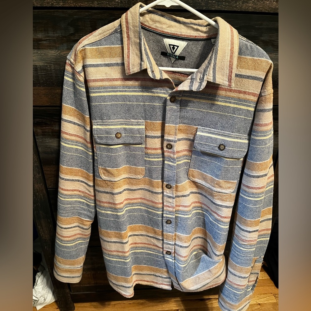 Vissla LS Hemp Button Up Size large, Tan